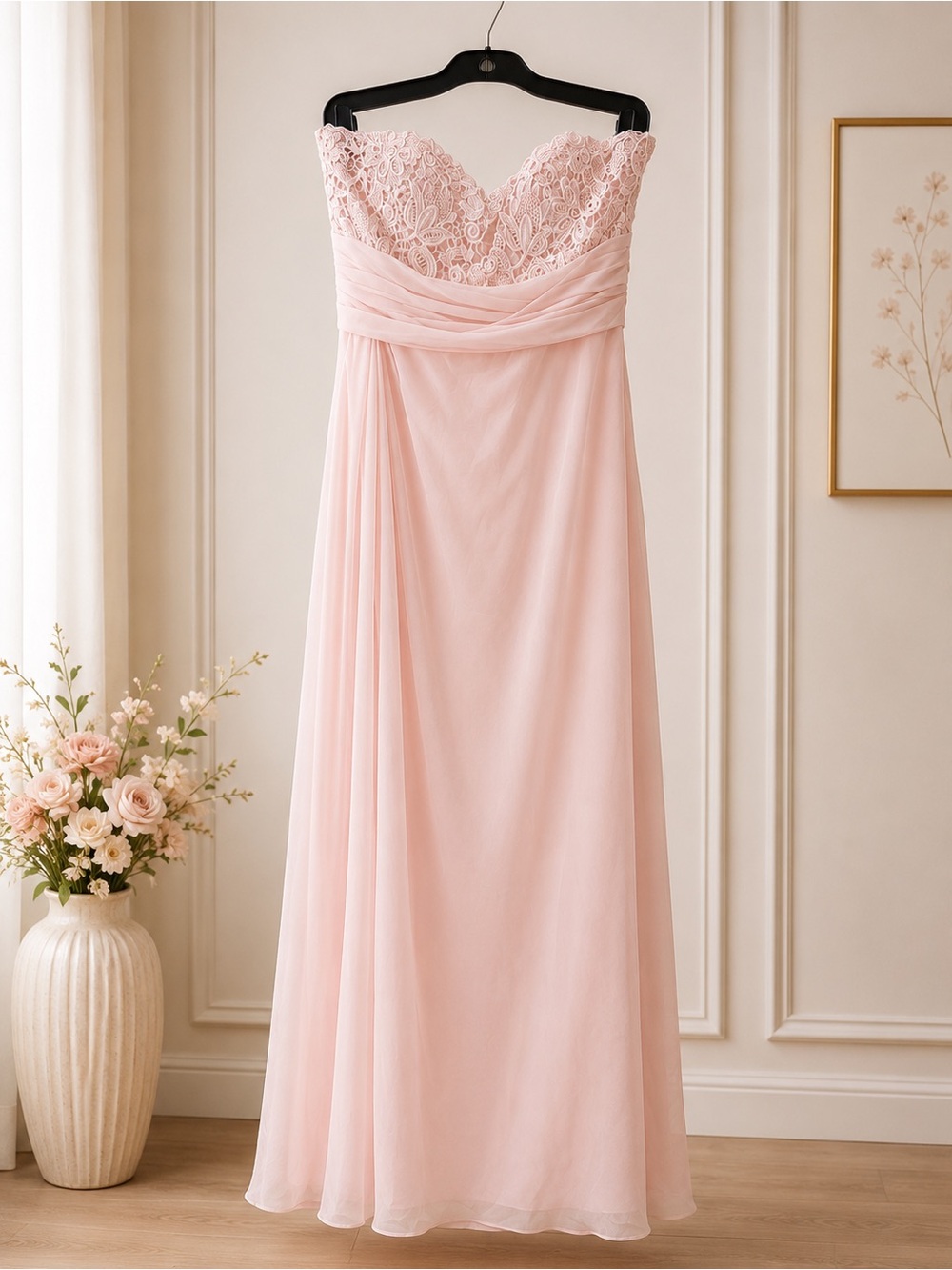 Bill Levkoff Blush Pink Strapless Lace Gown NWOT Size 12 - Picture 3 of 5